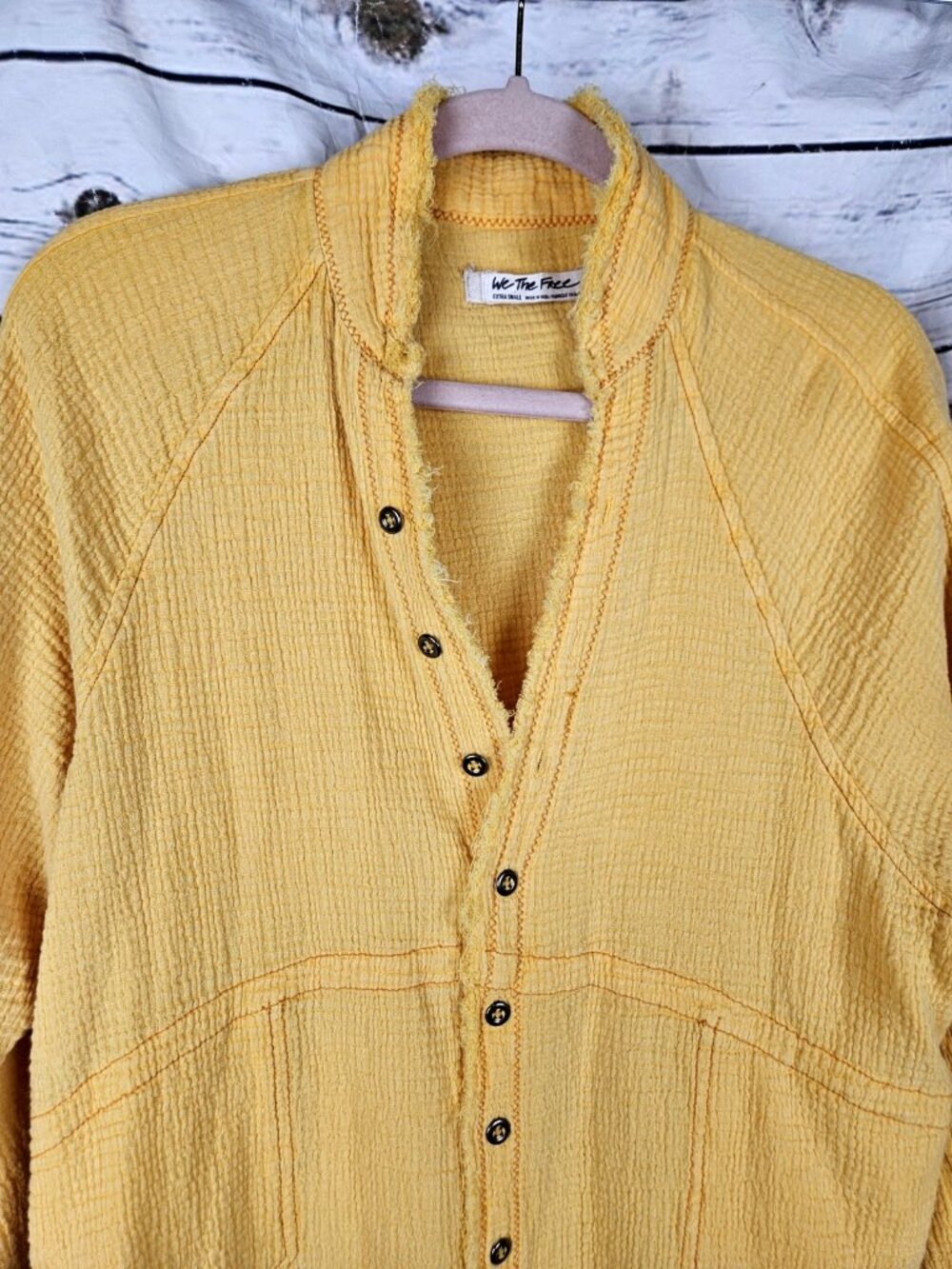 We the Free People Summer Daydream Gauze Top XS Marigold Button Long Sleeves - Picture 2 of 8